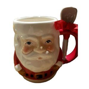 Holiday Time Santa With Spoon Coffee Mug Tea Cup 20 Oz Earthenware Christmas 5"T